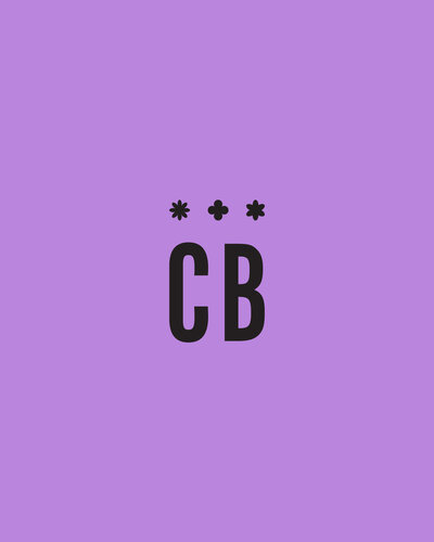 course baby logo, black bold all-caps font on purple background