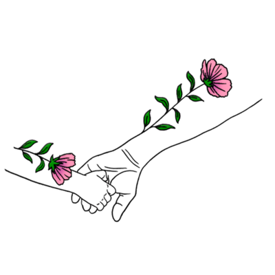 Cassema Photography logo with a mother and child's hand endorned in flowers.