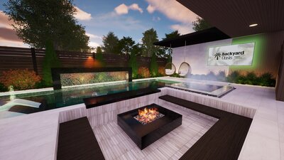 Small backyard design with pool, spa, and water feature custom designed to maximize functionality.