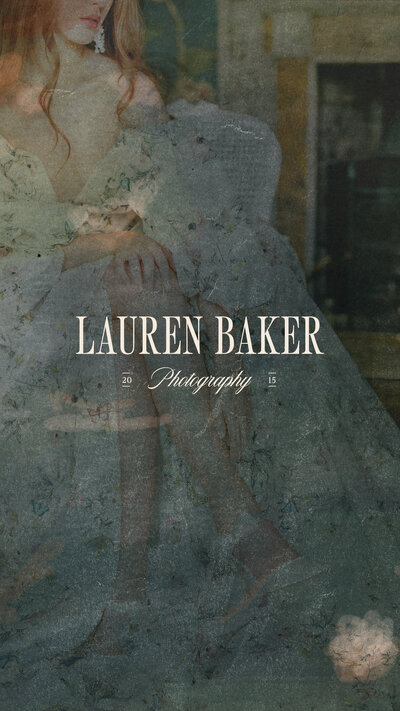 Graphic of Lauren Baker Photography logo on a textured photo background