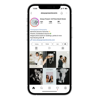 Elegant Instagram mockup for a wedding photo booth in Arizona.