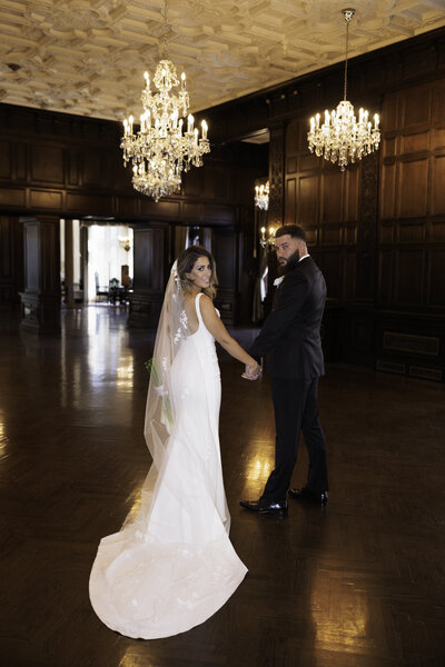 Bride and groom laughing