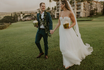 Maui pineapple chapel wedding photography couple walking