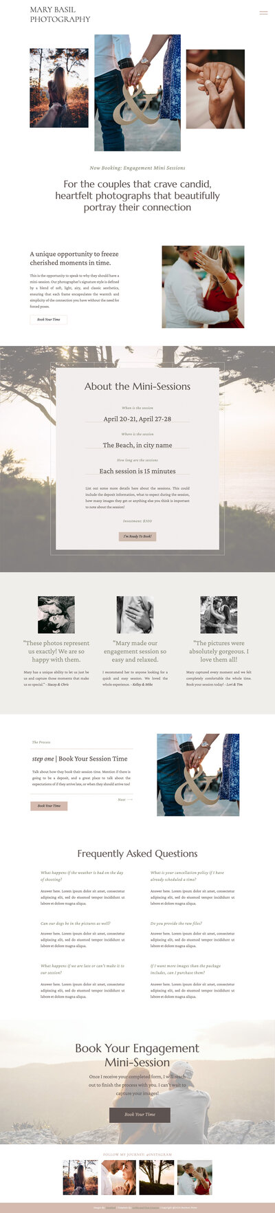 Mini session Showit template for photographers