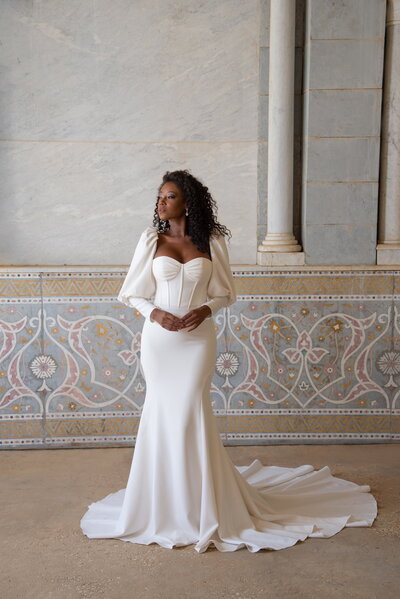 bride modeling wedding gown