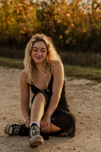 Outdoor Senior Photos in a Black dress in Minnesota
