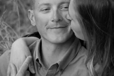 A close up of a couple during their engagement shoot in Jackson, Wyoming.