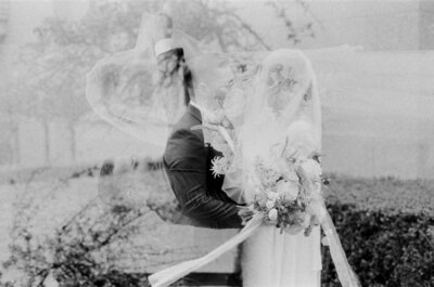 Film Portrait Bride and Groom with Wedding Bouquet