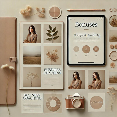 Photography mentorship bonuses including portfolio, website, and Instagram review