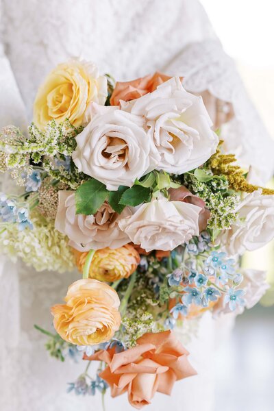 colorful bridal bouquet at villa antonia