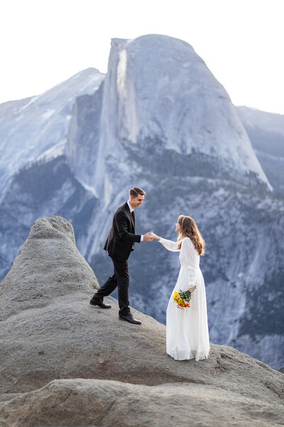 sunrise elopement at Glacier Point in Yosemite