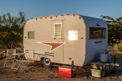 Gatos Trail ranch metal mini trailer accommodations airbnb photo