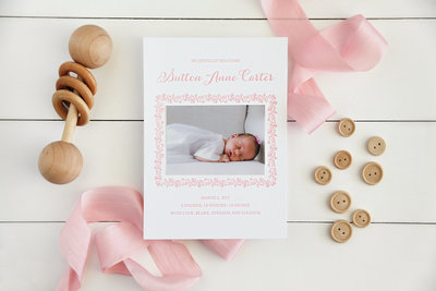 Letterpress-Birth-Announcement-Pink-Baby-floral-border-2000