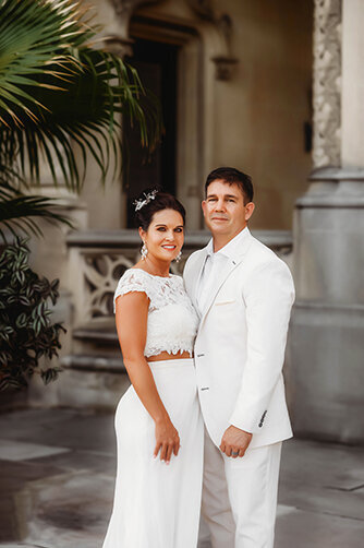 Couple poses together for photos during their Biltmore Estate Elopement.