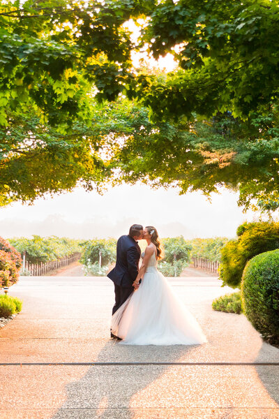 Bride and Groom Romantic Vineyard Wedding