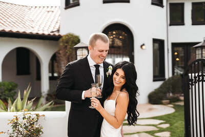 Los Angeles wedding couple with champagne