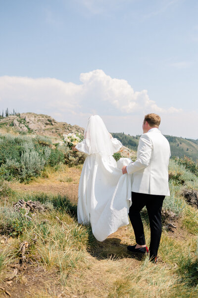 bride and groom walking