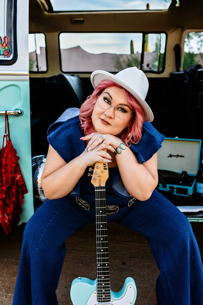 Branding session in Scottsdale with musician in vintage van
