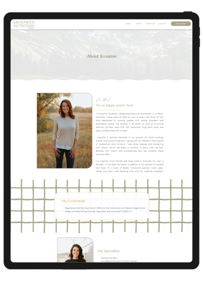 A screenshot of the new nutritionist website design displayed on an iPad, showcasing the modern, user-friendly layout and improved functionality after the redesign by Unica Formo.