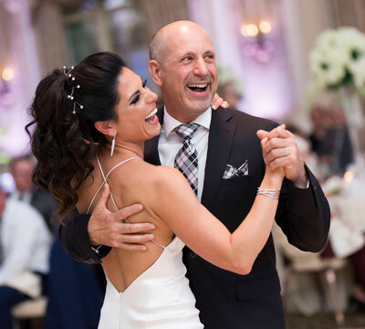 Bride dancing with her father in the elegant ballroom | Ashford Estate Wedding Reception | Allentown, New Jersey