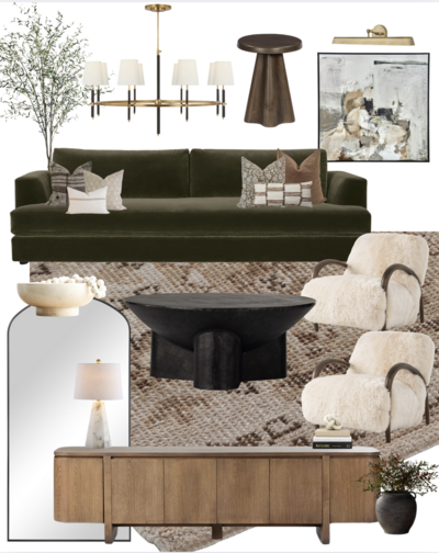 Mood board for a cozy living room