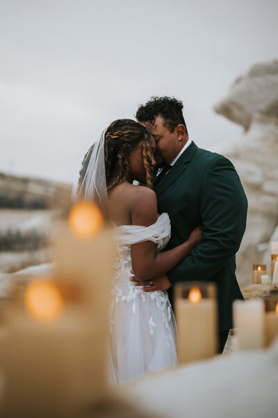 couple holding each other during elopement