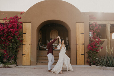 Dancing movement photo of elopement couple in the desert of Arizona.