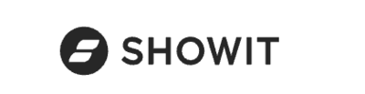 Showit logo in black on a white background, featuring a circular icon and bold sans-serif font. Showit is a drag-and-drop website builder known for creative freedom and WordPress integration.