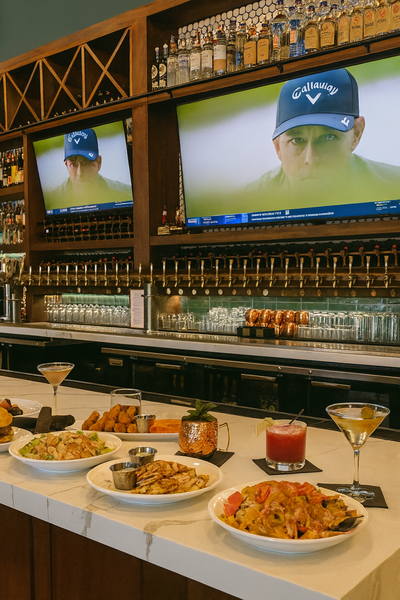 TeeBox features a full kitchen and bar.