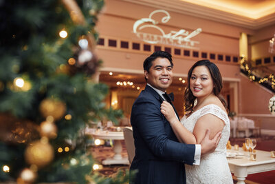 The Palace at Somerset Park Wedding | Bride and Groom Embrace in Ballroom | Somerset, New Jersey