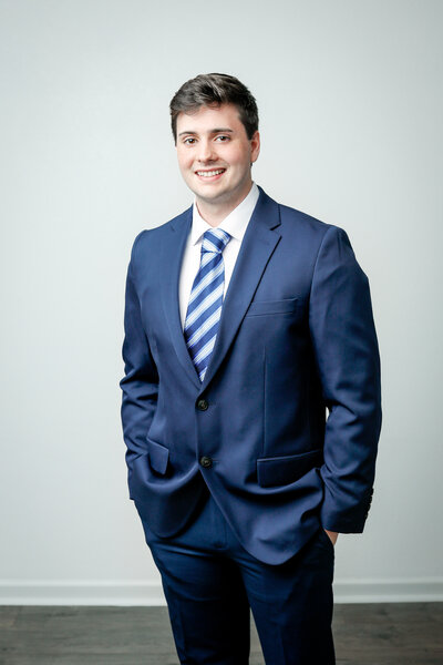 Man in navy suit for professional headshot