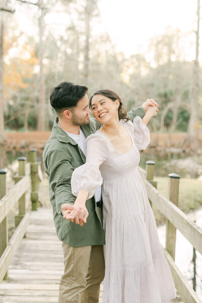 Couple dancing at their Houston engagement session