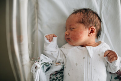newborn baby lying sleeping in hospital bassinette,  fresh 48 photography melbourne
