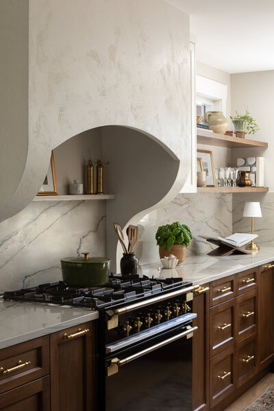 Interior design rendering of a kitchen, dining room and bar by Ashley de Boer Interiors.