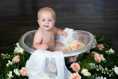 Cute Milk bath Baby Photgraphy Session is Edmonds WA at Thistle & Bloom' Photography's Studio