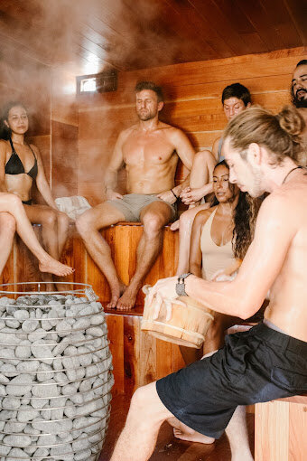 Alchemize House in Sayulita features a sauna and cold plunge for contrast therapy, supporting recovery, circulation, and overall well-being in a modern wellness setting.