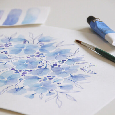 dusty blue and purple watercolor florals