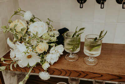 Bride's photo with flowers around her