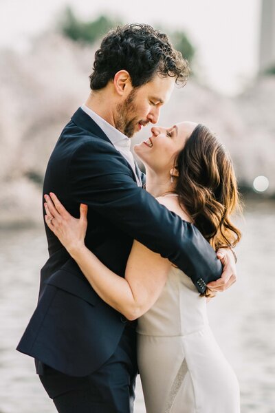 couple intimate close up portrait at tidlle basin washington dc