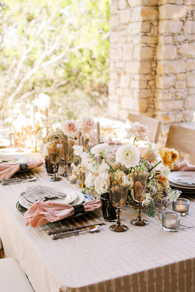 Bright, whimsical floral wedding tablescape