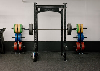 Squat Rack loaded with bar and plates