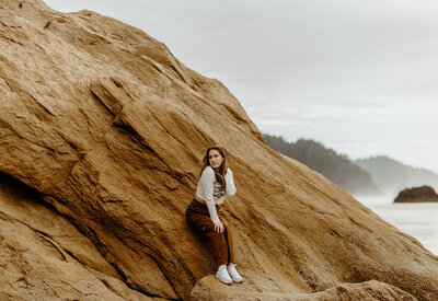 rocky beach senior portrait of teenage girl