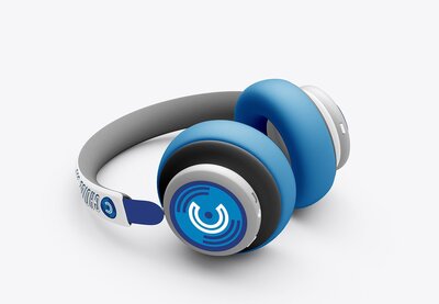 Blue and White headphone Mockup for wedding DJ company