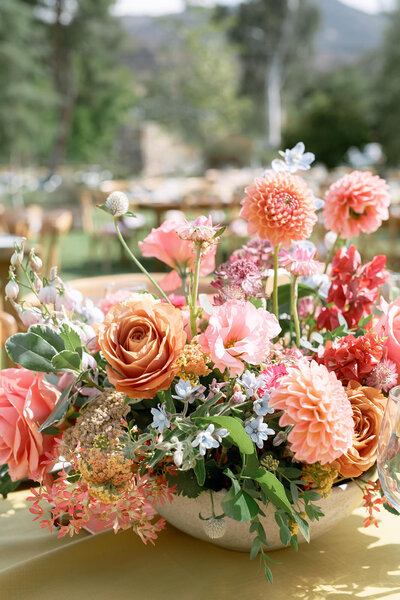 Beautiful coral and white elegant outdoor wedding reception