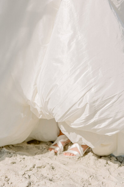 beach wedding bride in Bella Belle Ivory Silk Ribbon High Heel with Bow