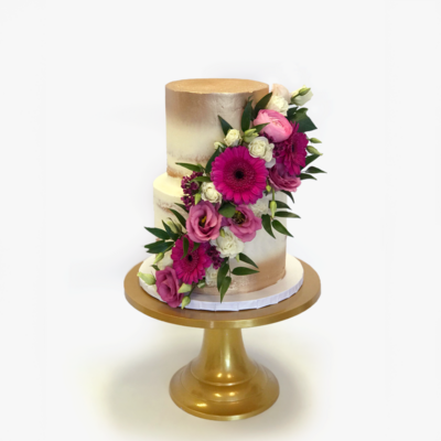 Whippt Desserts - semi naked cake with gold and fresh flowers Mar 2019