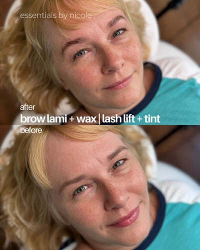 Blonde client with lifted, tinted lashes for added definition