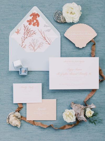 Light and airy wedding invitation suite with custom calligraphy