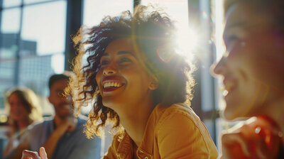 smiling woman in sunlight