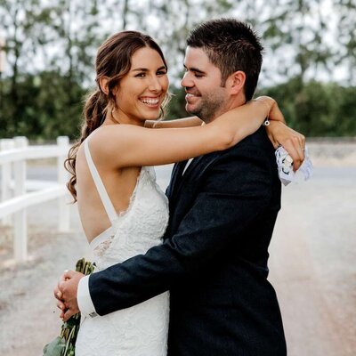 Bride and groom first kiss